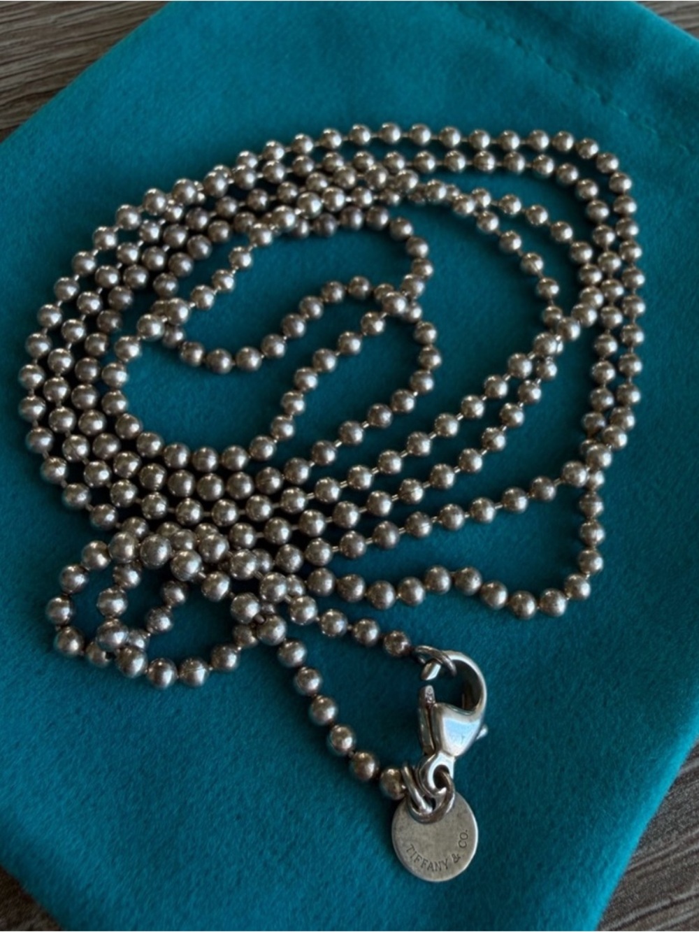 Tiffany & Co. Sterling Silver 925 Bead Ball Extra Long Chain Necklace 33.5”
